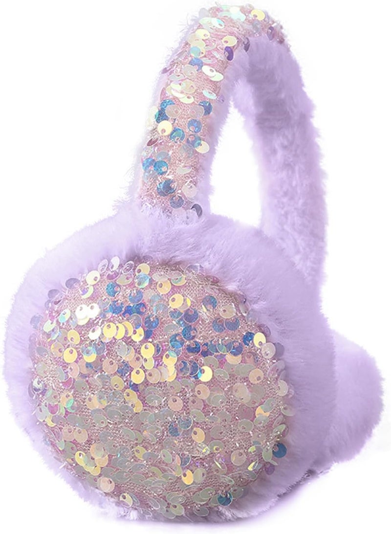 ACTLATI Girl Winter Earmuffs Sequin Shiny Outdoor Ear Warmers Fluffy Muffs Cute Faux Fur Earmuff for Kids Adult Women - Image 1